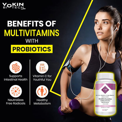Vokin Biotech Multivitamin with Probiotics, With Vitamin C, Vitamin B, Vitamin D, Zinc, Supports Immunity and Gut health, For (Multivitamin For Women) (90 Tablets)