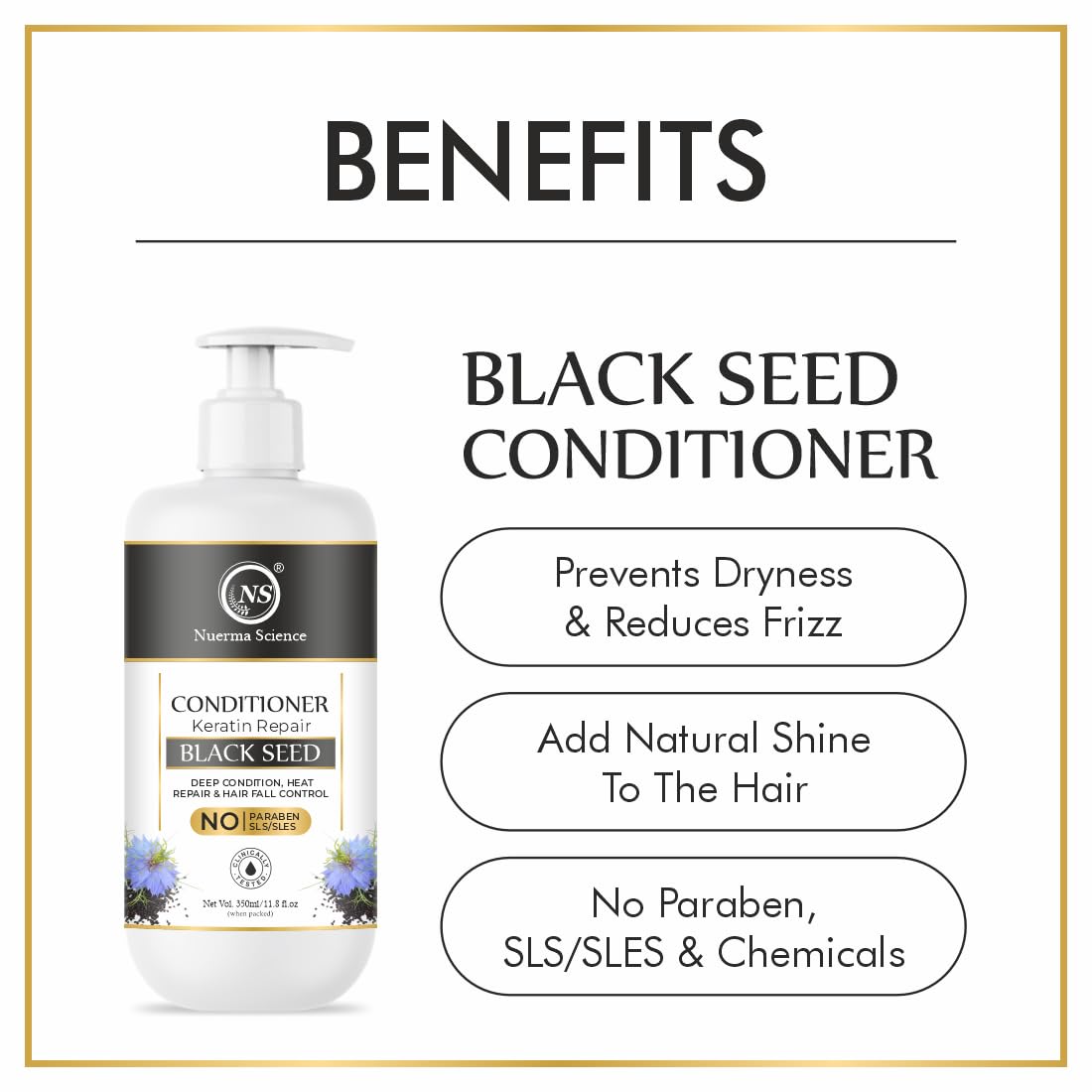 Nuerma Science Keratin Repair Black Seed Hair Conditioner to Deep Cleanse, Heat Repair & Hair Fall Control