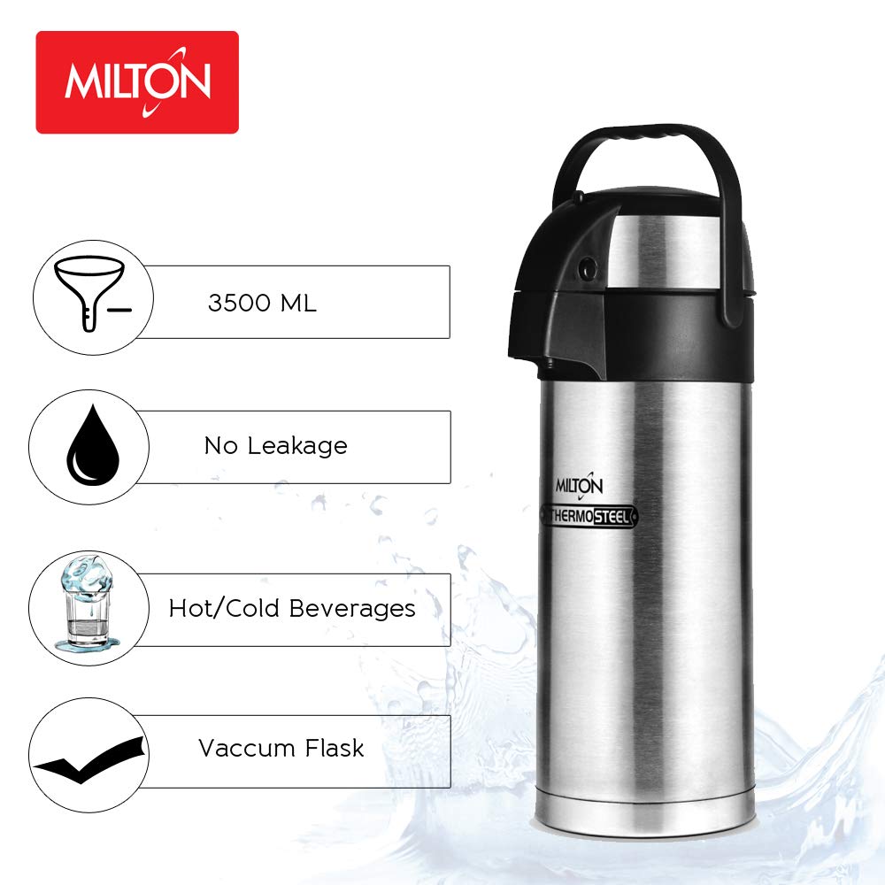 Milton Beverage Dispenser 3500 Stainless Steel for Serving Tea and Coffee, 3.58 Litre, Silver - Dista