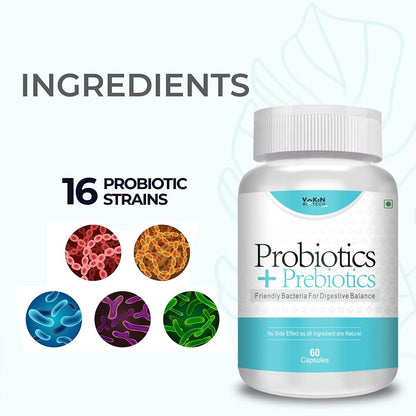 Vokin Biotech Probiotics+ Prebiotics Supplement 50 Billion Cfu For Women & Men With Prebiotics 150 mg | Probiotic Capsules For Digestion Support, Gut Health And Immunity – 60 Veg Capsules