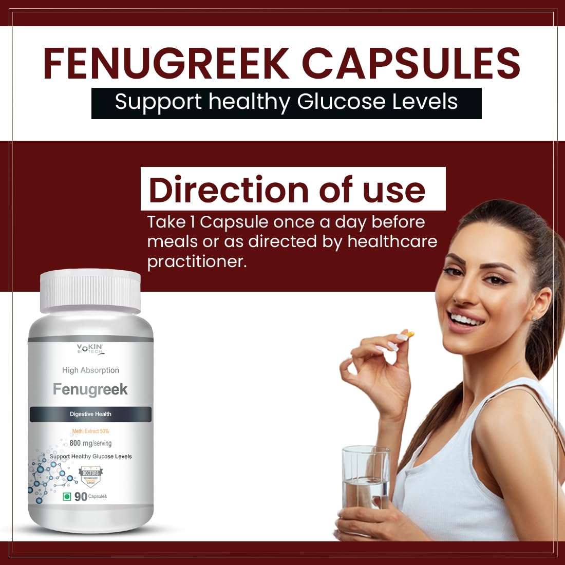 Vokin Biotech Fenugreek Seed Extract Supplement 500mg, Silymarin Extract 300mg Support Healthy Glucose Levels,90 capsules