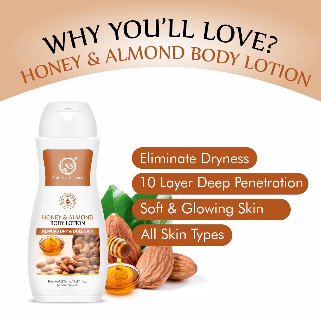 Nuerma Science Honey Almond Advanced Nourishing Body Lotion | Deep Hydrating Moisturizer - Distacart