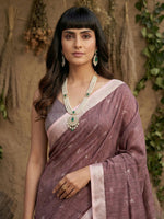 Thumbnail for Shree Shyam Fashion Purple Linen Cotton Saree - Distacart