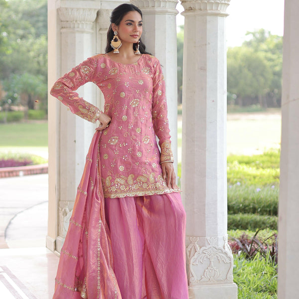 Joban Fashion Pink Readymade Kurta Set With Sequence embroidery Work