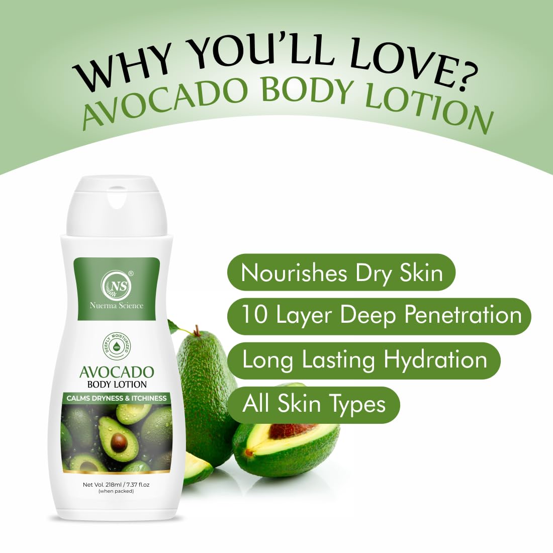 Nuerma Science Avocado Moisturizing Body Lotion for Dry & Sensitive Skin with 24 hr Nourishment - Distacart