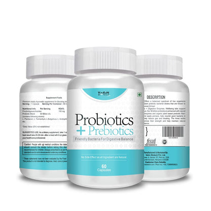 Vokin Biotech Probiotics+ Prebiotics Supplement 50 Billion Cfu For Women & Men With Prebiotics 150 mg | Probiotic Capsules For Digestion Support, Gut Health And Immunity – 60 Veg Capsules
