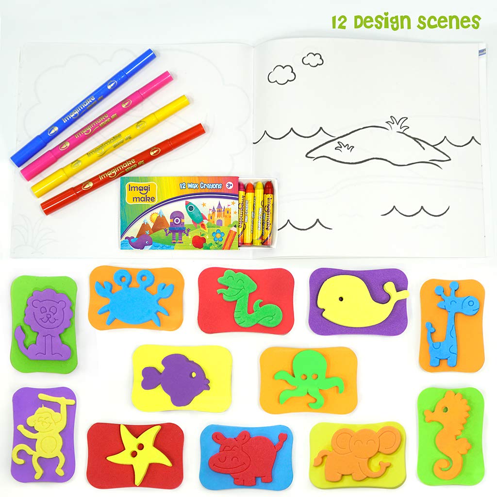 Imagimake Stamp Art Animal Kingdom | Crafts for Kids Ages 3-5 | Stamps with Easy Blending Pens | Arts and Crafts for Kids Ages 3-5 | Gifts for Toddlers | Gifts for Girls & Boys 3, 4, 5 Years