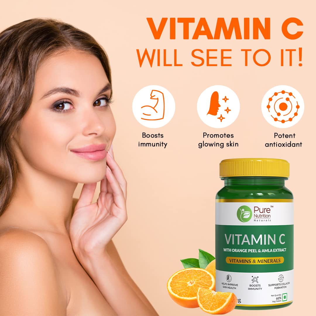 Pure Nutrition Vitamin C with Orange Peel & Amla Extract Veg Tablets - Distacart