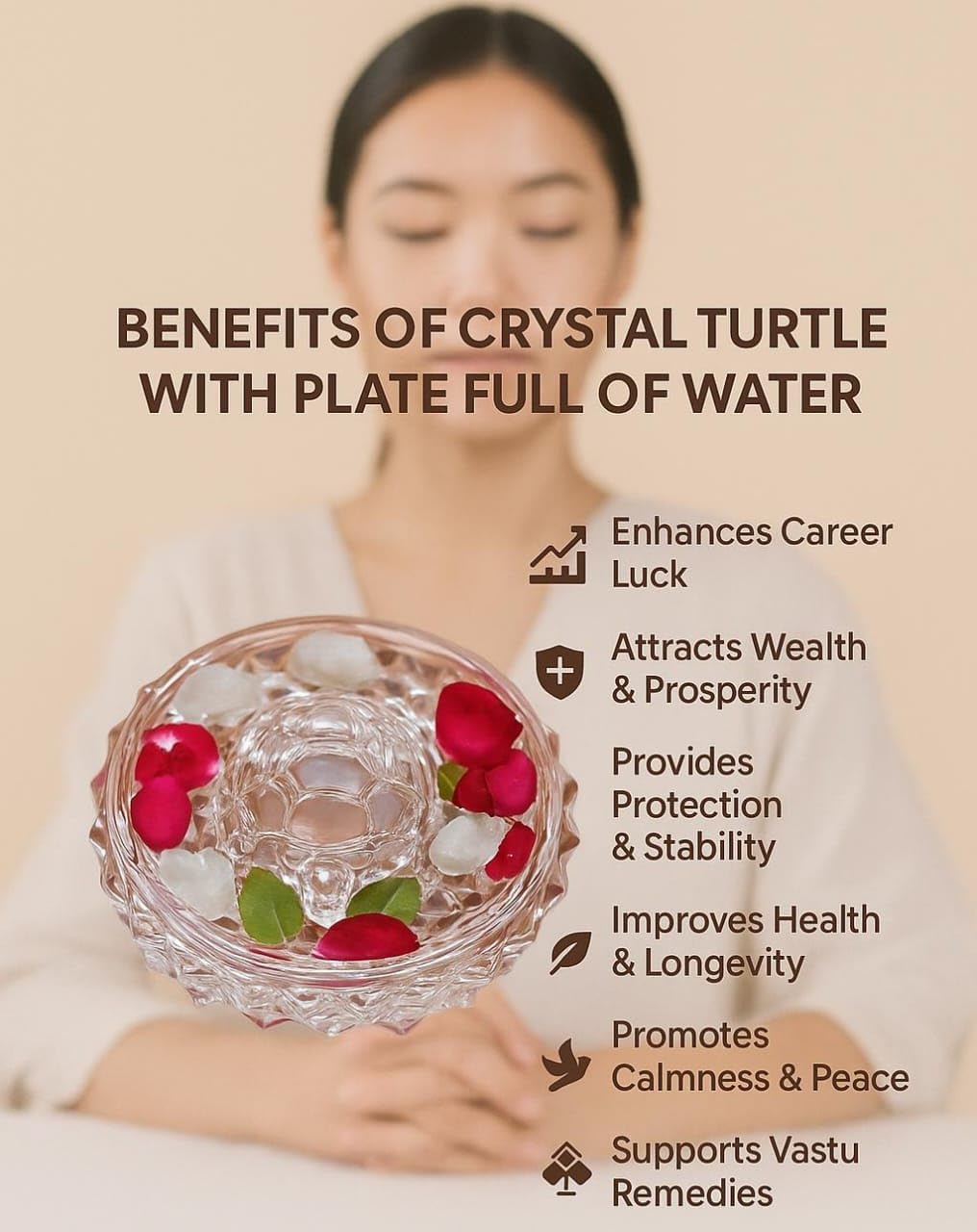 SAUDEEP INDIA Vastu Feng Shui Crystal Turtle Tortoise with Plate - Dista