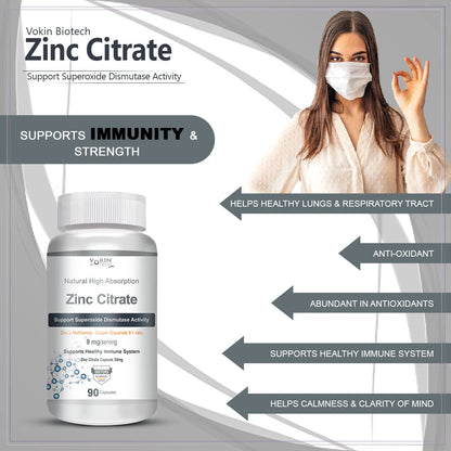 Vokin Biotech Zinc Citrate Supports Healthy Immune system (90 Capsules)