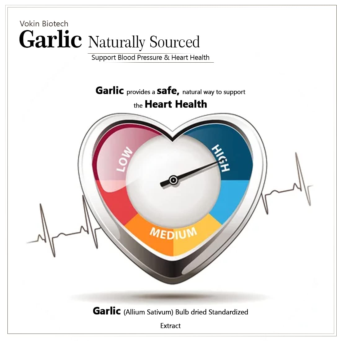 Vokin Biotech Garlic Extract 1:13 Allium Sativum - 500mg, Support Blood Pressure and Heart Health (90 Capsules)