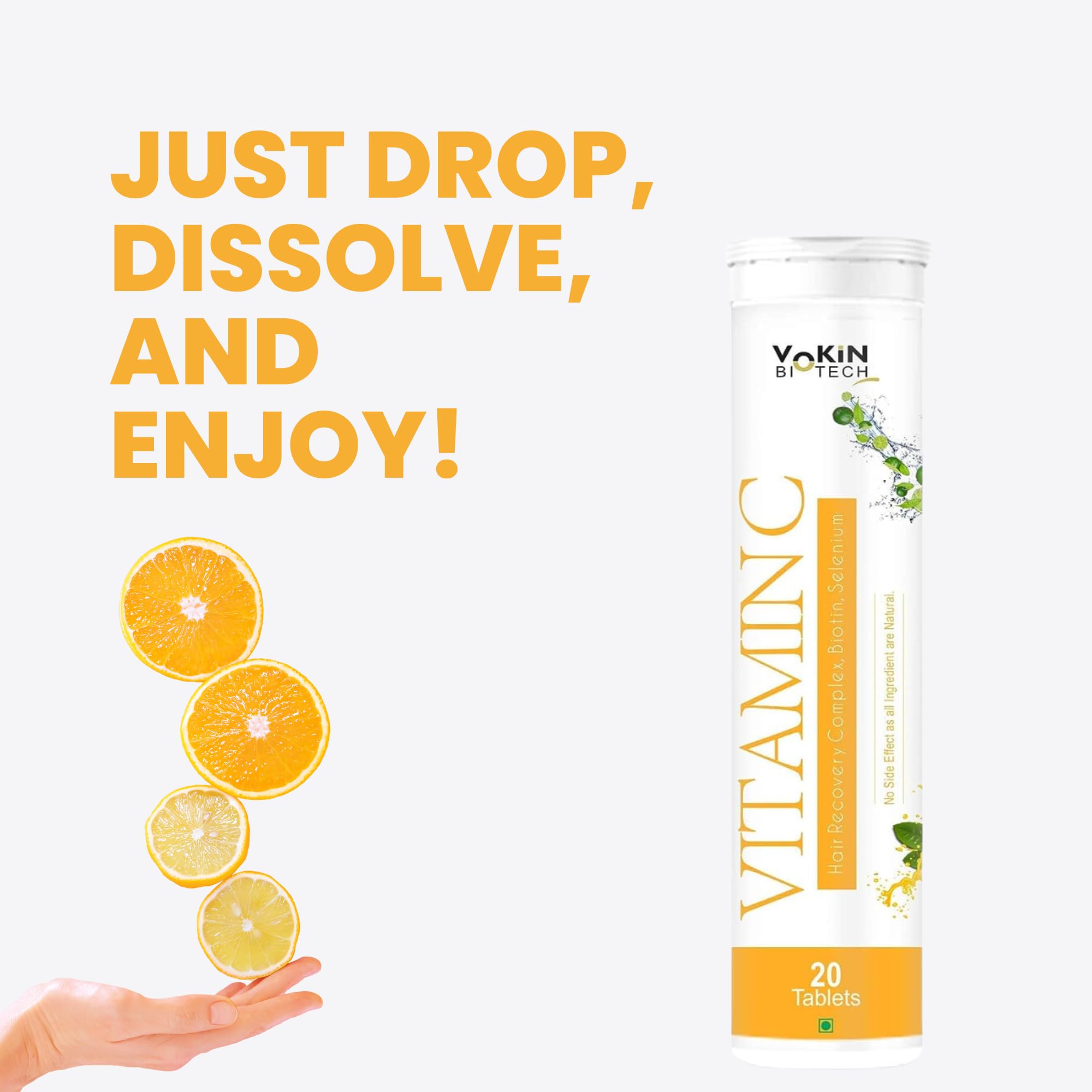 Vokin Biotech Vitamin C 40mg with Amla 1000mg for Immunity - Skin Care - Antioxidants 20 Effervescent Tablets Orange Flavor