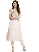 Thumbnail for Juniper Women's Pink Floral Printed Rayon Kurta With Sequins & Beads Work - Distacart