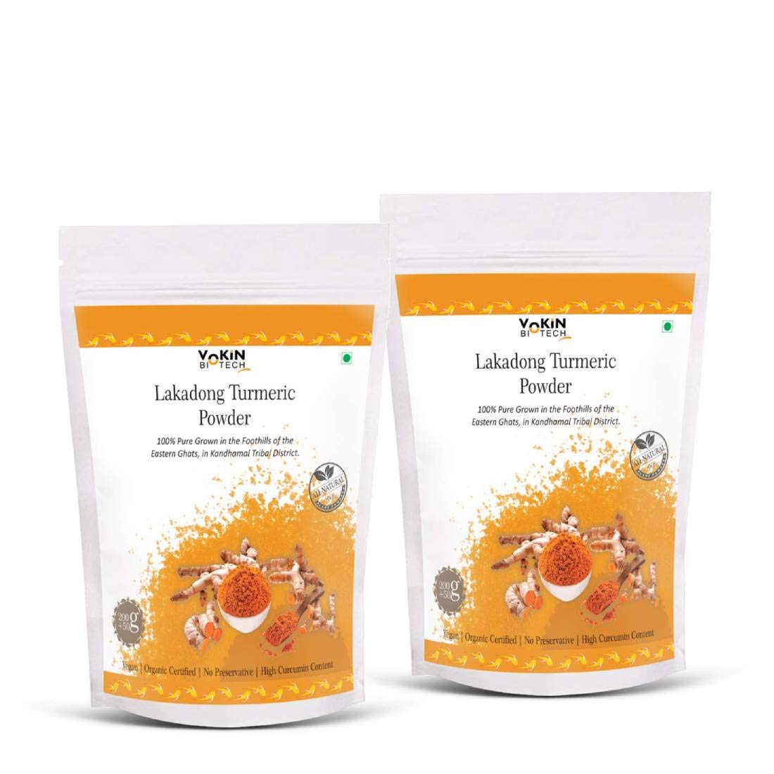 Vokin Biotech Lakadong Turmeric Powder 250g High Curcumin Content 7-9% Haldi Immunity Booster