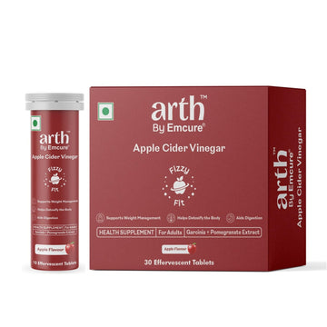 Arth Apple Cider Vinegar Effervescent Tablet With Garnicia Extract to aid appetite control | 30 tablets Pack | Weight Management & Improved digestion | 500mg ACV, Vit B6 & B12