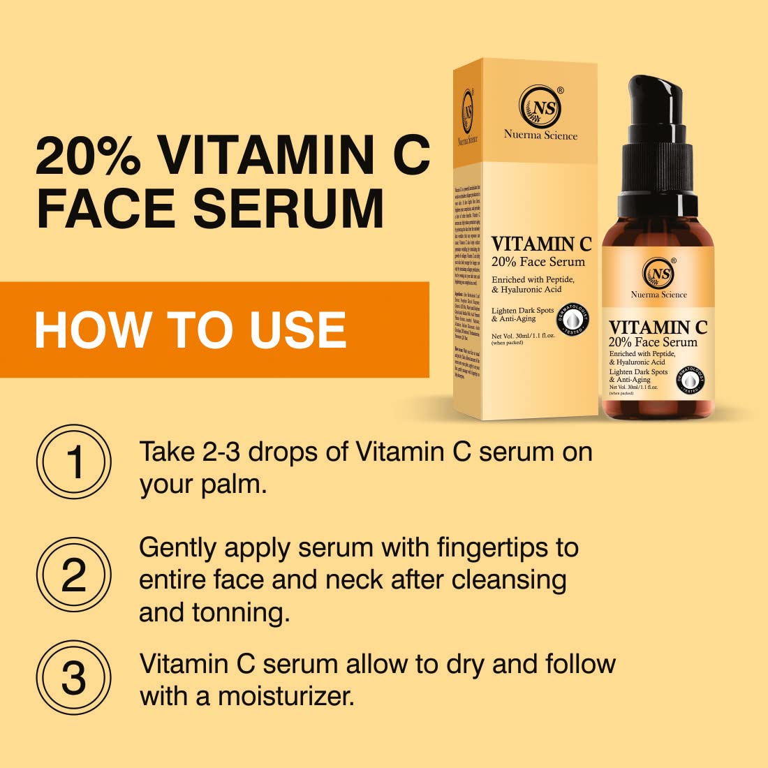 Nuerma Science 20% Vitamin C Face Serum | Brightens & Revitalizes Skin