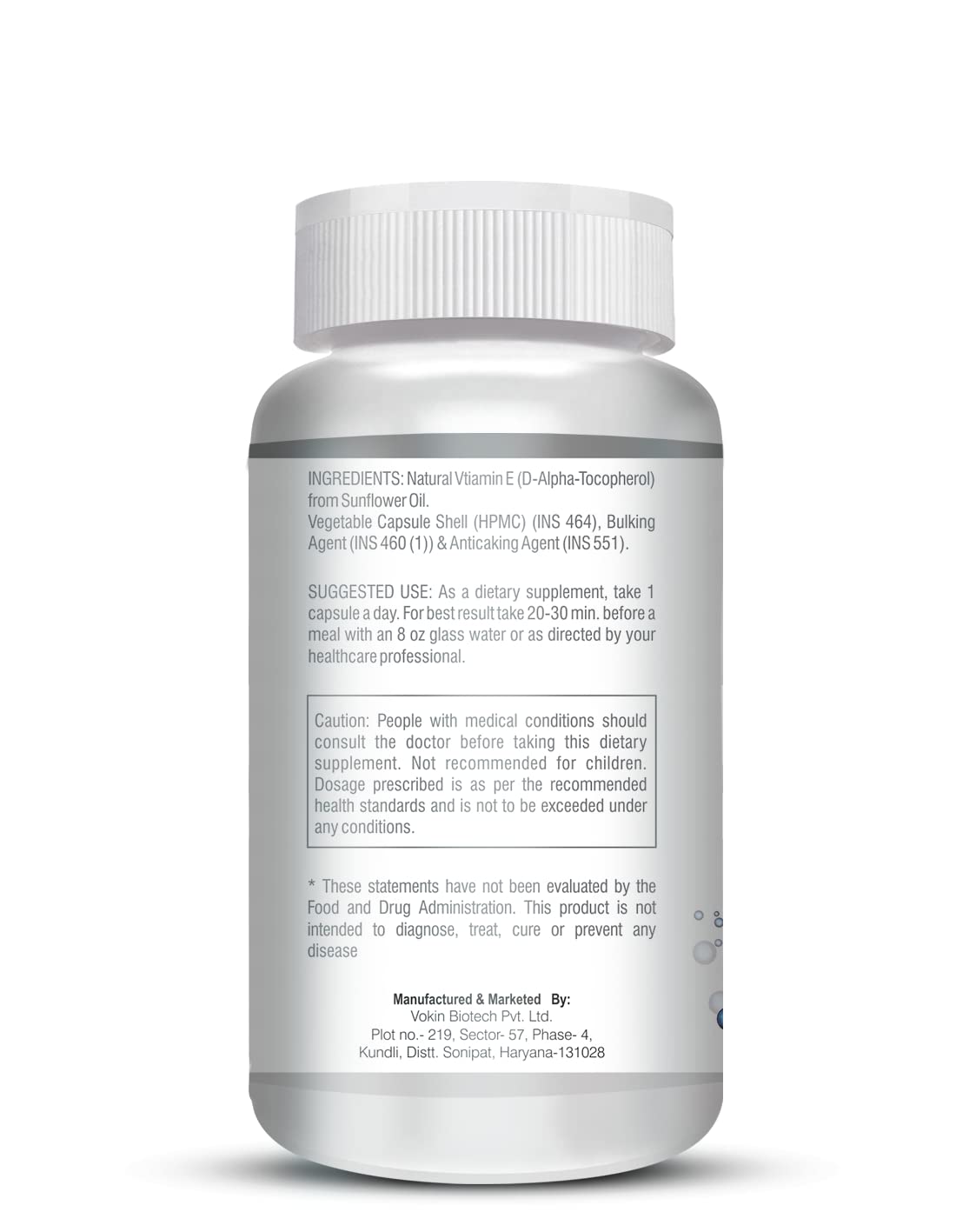 Vokin Biotech Natural Vitamin E from Sunflower - D-Alpha-Tocpherol - 10mg - 90 Capsules