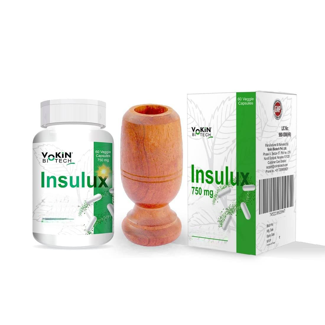 Vokin Biotech Herbal Insulux Capsules with Vijaysar Glass Natural Herbal Tumbler - Distacart