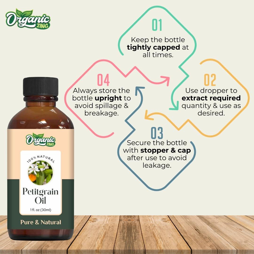 Organic Zing Petitgrain (Citrus aurantium L.) Oil | Pure & Natural Essential Oil for Aroma, Diffuser & Skincare