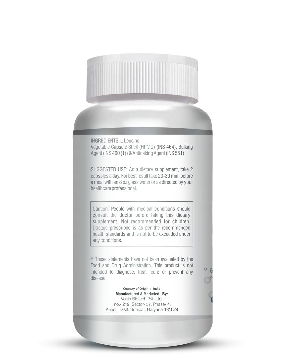 Vokin biotech L- Leucine – Supports muscle Building, Muscle Strengthening – 1000mg (90 Capsules)