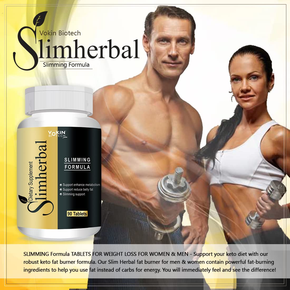 Vokin Biotech Slimherbal Tablets Support Reduce Belly Fat for Men & Women (90 Tablets)
