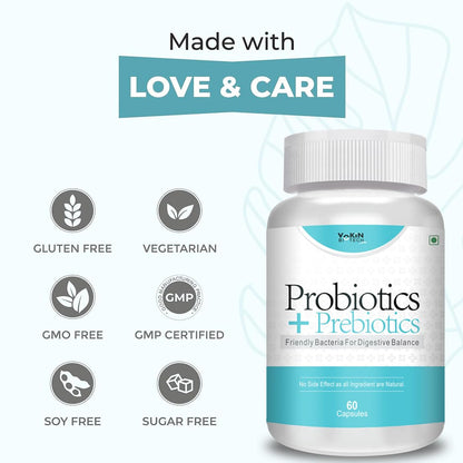 Vokin Biotech Probiotics+ Prebiotics Supplement 50 Billion Cfu For Women & Men With Prebiotics 150 mg | Probiotic Capsules For Digestion Support, Gut Health And Immunity – 60 Veg Capsules