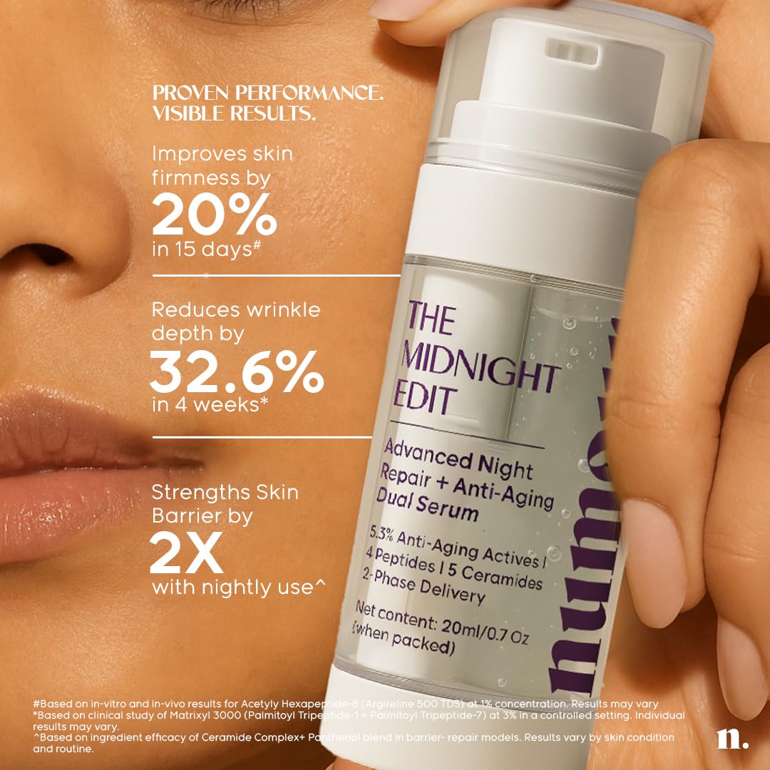 Numour Beginner Friendly Retinol Serum | Irritation Free | 0.3% encapsulated Retinol+4 Peptides+5 Ceramides | For Fine Lines & Wrinkles | Dermat Tested, Safe for Sensitive Skin |Face serum for Men & Women | The Midnight Edit Dual Anti-Aging Serum