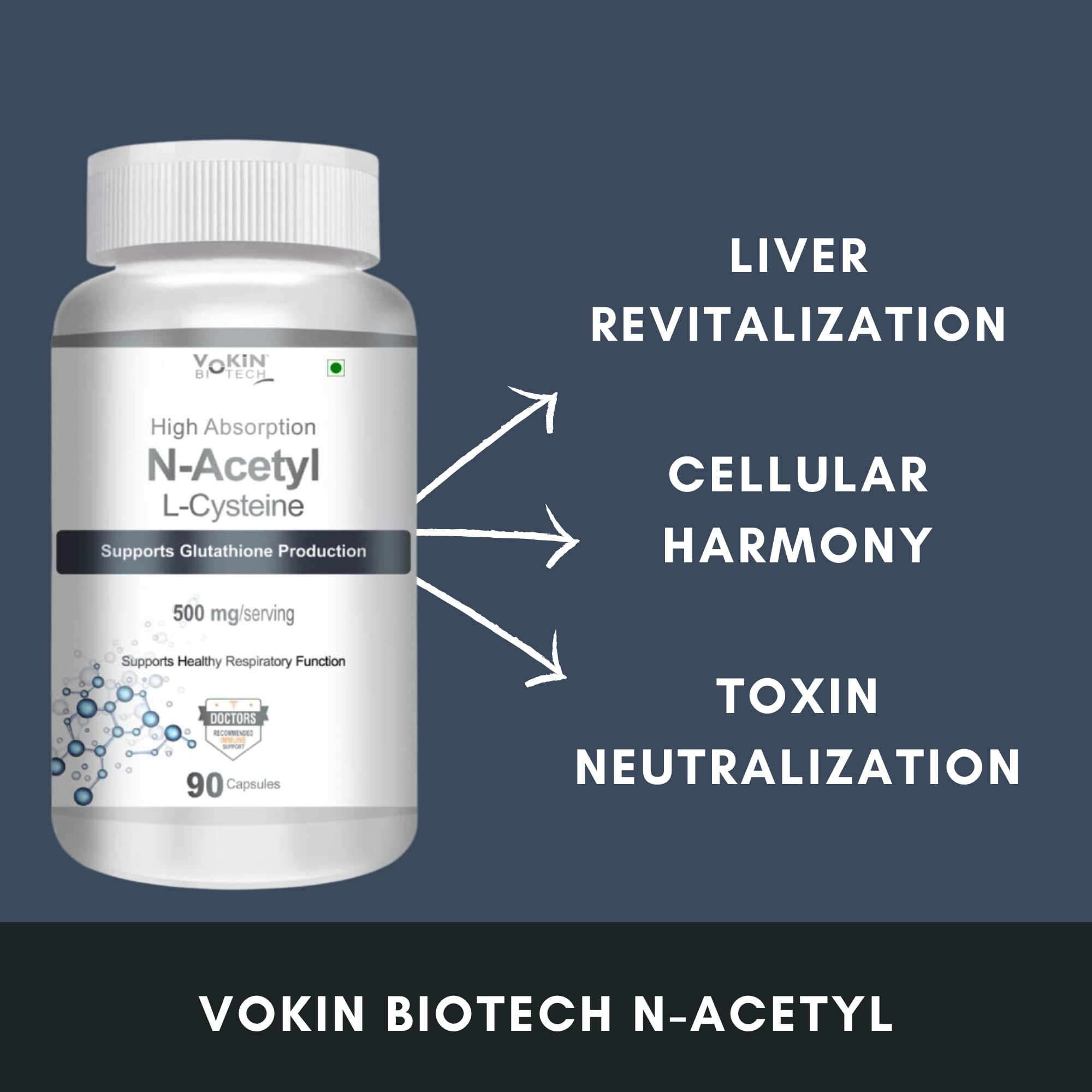 Vokin Biotech N-Acetyl L-Cysteine (NAC) – Supports Healthy Respiratory Function- 500mg – 90 Capsules