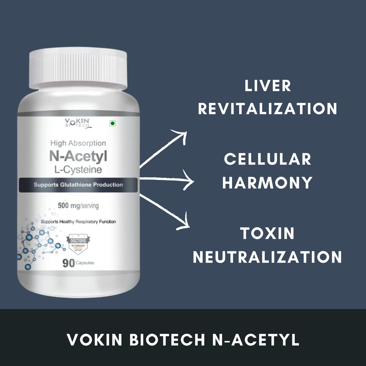 Vokin Biotech N-Acetyl L-Cysteine (NAC) – Supports Healthy Respiratory Function- 500mg – 90 Capsules