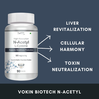 Vokin Biotech N-Acetyl L-Cysteine (NAC) – Supports Healthy Respiratory Function- 500mg – 90 Capsules