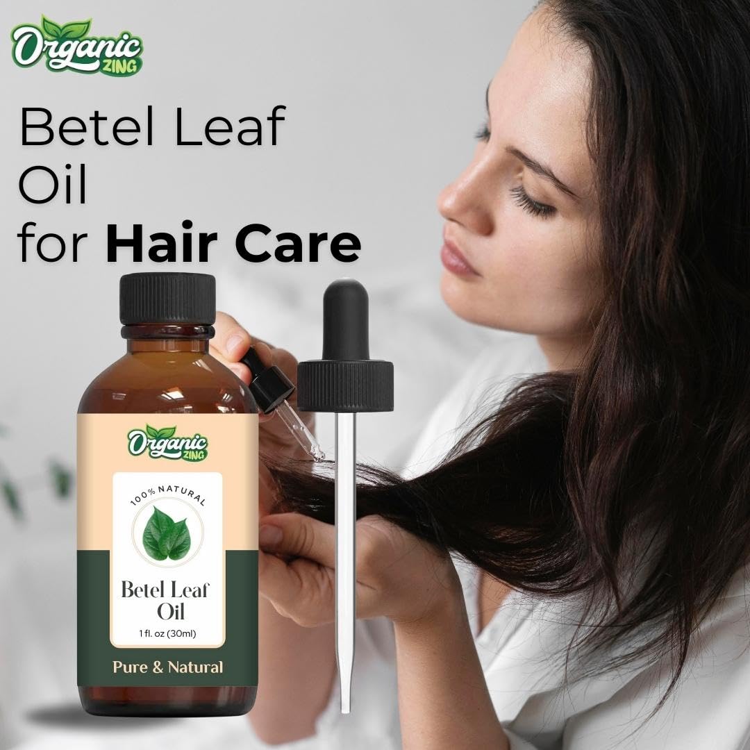 Organic Zing Betel Leaf (Piper betle) Oil | Pure & Natural Essential Oil for Skincare, Hair Care, Aroma & Diffusers