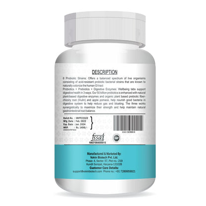 Vokin Biotech Probiotics+ Prebiotics Supplement 50 Billion Cfu For Women & Men With Prebiotics 150 mg | Probiotic Capsules For Digestion Support, Gut Health And Immunity – 60 Veg Capsules