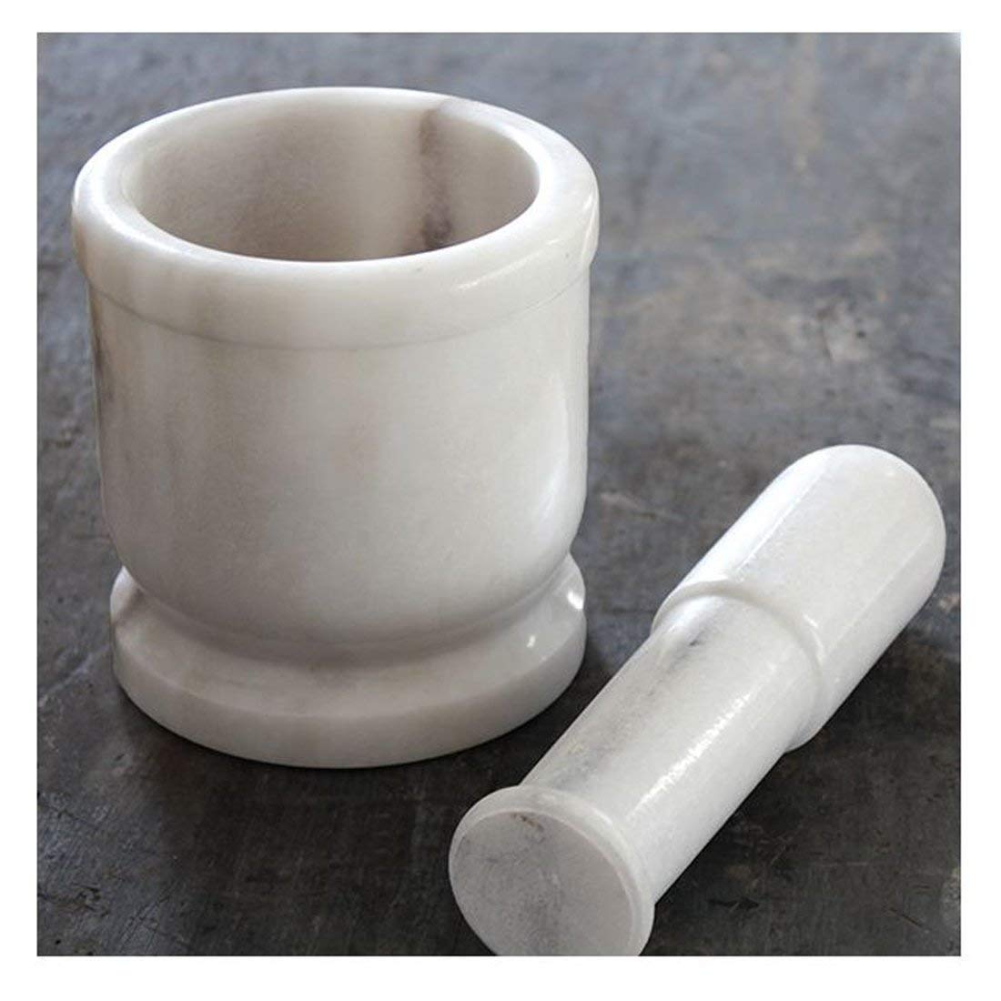 Jaipur Ace Natural White Marble Mortar and Pestle Set-4x4 Inches (White) - Dista