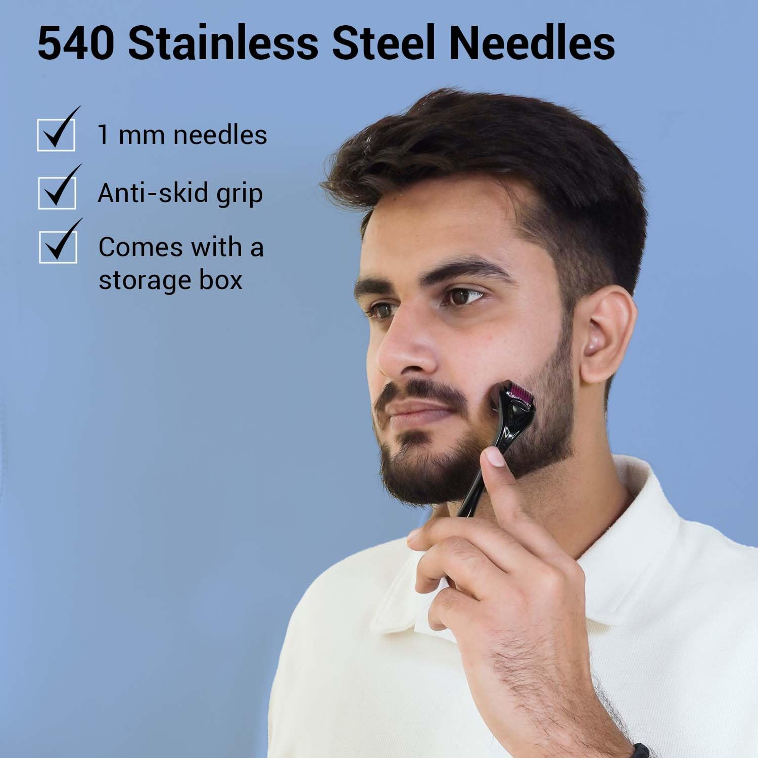 Sotrue Derma Roller For Hair Growth 1 mm with 540 Stainless Steel Needles - Activates Hair Follicles, For Hair Fall & Hair Thickening, Reduces Acne Scars - Distacart