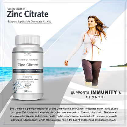 Vokin Biotech Zinc Citrate Supports Healthy Immune system (90 Capsules)