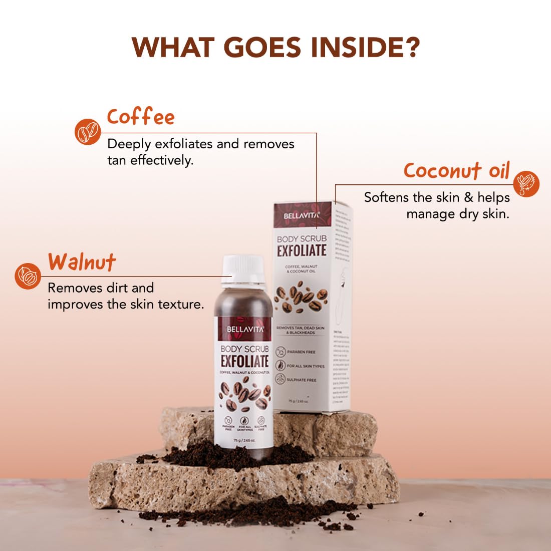 Bella Vita Organic Exfoliate Coffee Face And Body Scrub Grit - Distacart