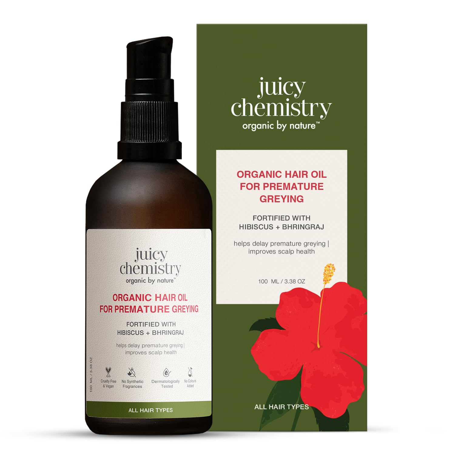 Juicy Chemistry Hibiscus, Amla & Bhringaraj Organic Hair Oil - Distacart
