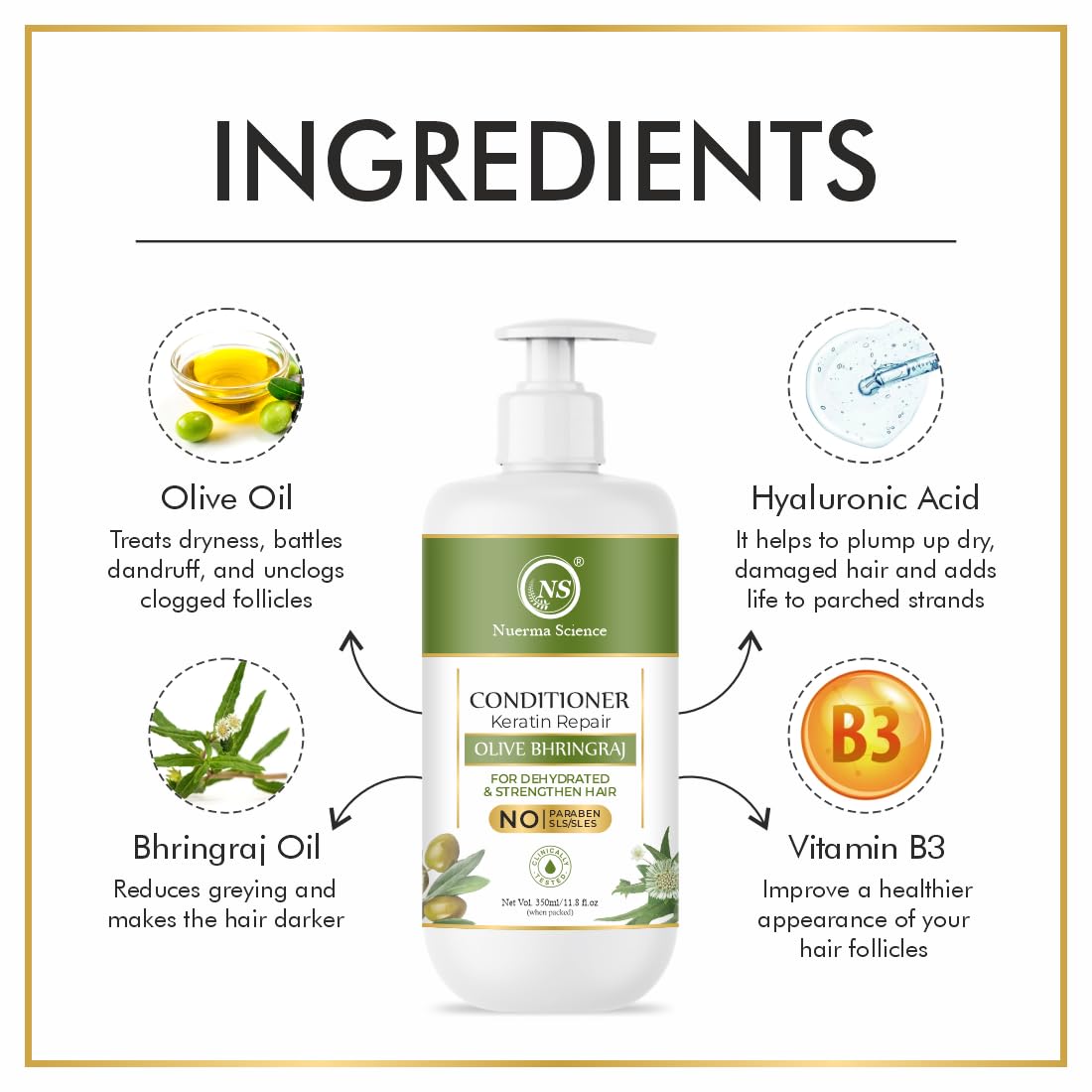 Nuerma Science Keratin Repair Olive Bhringraj Hair Conditioner for Dehydrated & Strengthen Hair - Distacart
