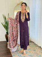 Thumbnail for The52 Women's Rayon Embroidery work Straight Kurta with Pant and Dupatta Set