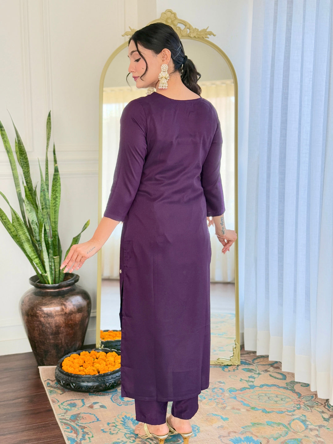 The52 Women's Rayon Embroidery work Straight Kurta with Pant and Dupatta Set