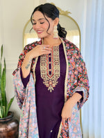 Thumbnail for The52 Women's Rayon Embroidery work Straight Kurta with Pant and Dupatta Set