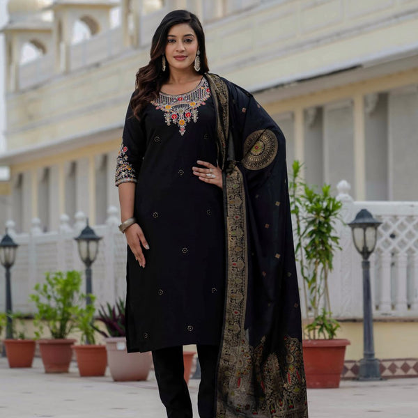 Pramukh Fab Black Color Roman Silk Kurta Set - Distacart