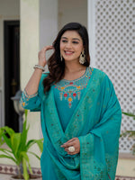 Thumbnail for Pramukh Fab Rama Color Roman Silk Kurta Set - Distacart