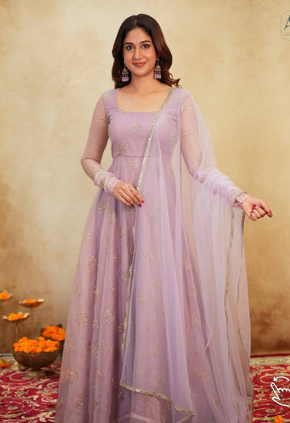 Yash Enterprise Light Peach Organza Party Wear Embroidery Suit Set - Distacart
