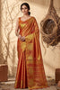 Monjolika Fashion Rust orange Tissue Silk Blend Saree with Gold Zari Bootas - Dista