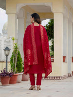 Thumbnail for Pramukh Fab Rani Pink Color Roman Silk Kurta Set - Distacart