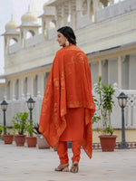 Thumbnail for Pramukh Fab Orange Color Roman Silk Kurta Set - Distacart