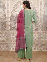 Thumbnail for Vishudh Green Embroidered Thread Work Kurta with Trouser & Dupatta