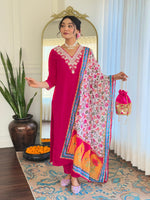 Thumbnail for The52 Thread Work Rayon Fabric Straight Kurta, Pant and Dupatta Set