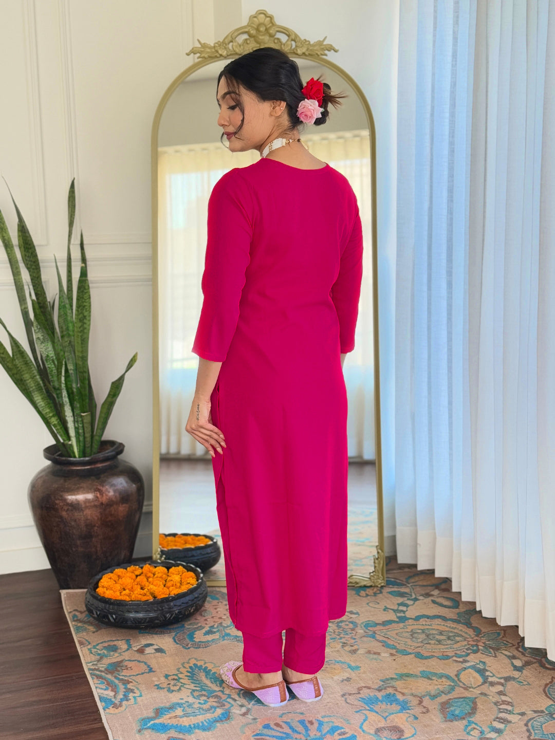 The52 Thread Work Rayon Fabric Straight Kurta, Pant and Dupatta Set